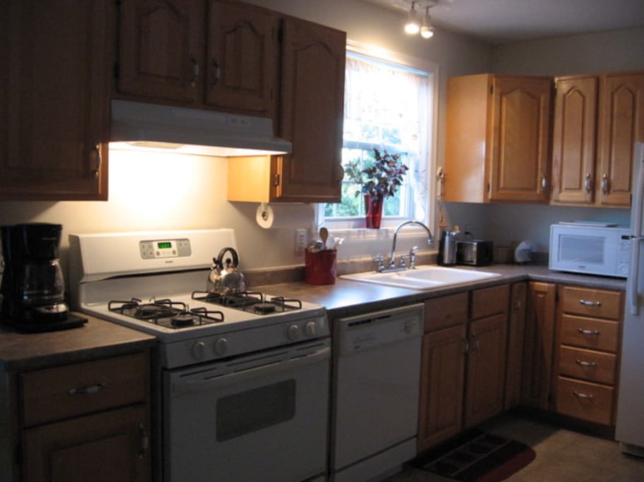 Fully stocked kitchen.