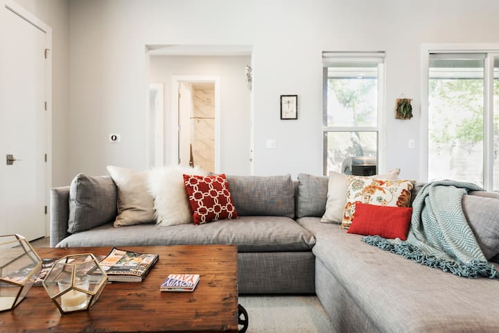 Unwind on the Private Patio of the East Austin Lodge