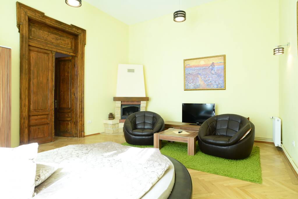 Living area with cheminee