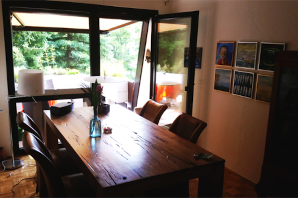 Dining room with first of two balconies