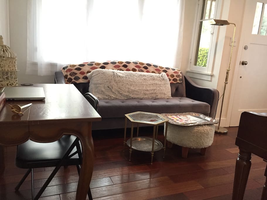 The sofa unfolds into a comfy double bed