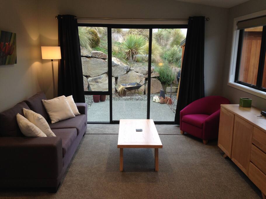 Access via ranch slider to private patio area