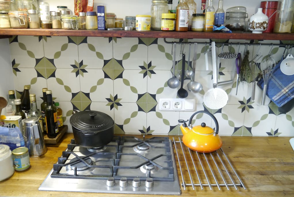 Our kitchen comes fully fledged with anything you'll need, french iron pots, knives handcrafted by my brother (you can order one if you like), loads of spices and stuff you'll need to get a great meal on the table.