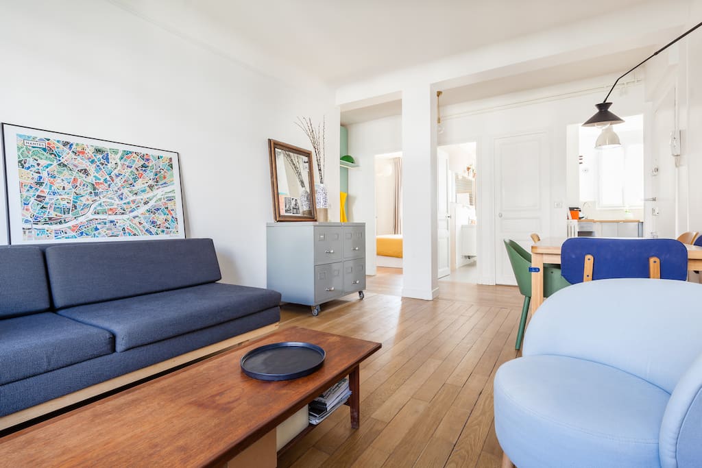 the living room with a sofa bed