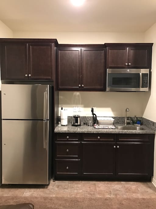 Coffee station sink refrigerator conventional oven