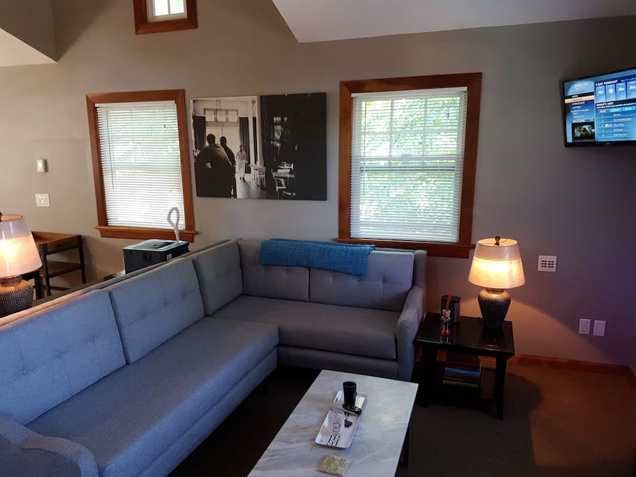 Sofa, coffee table,lamps, tv, Electric Fireplace