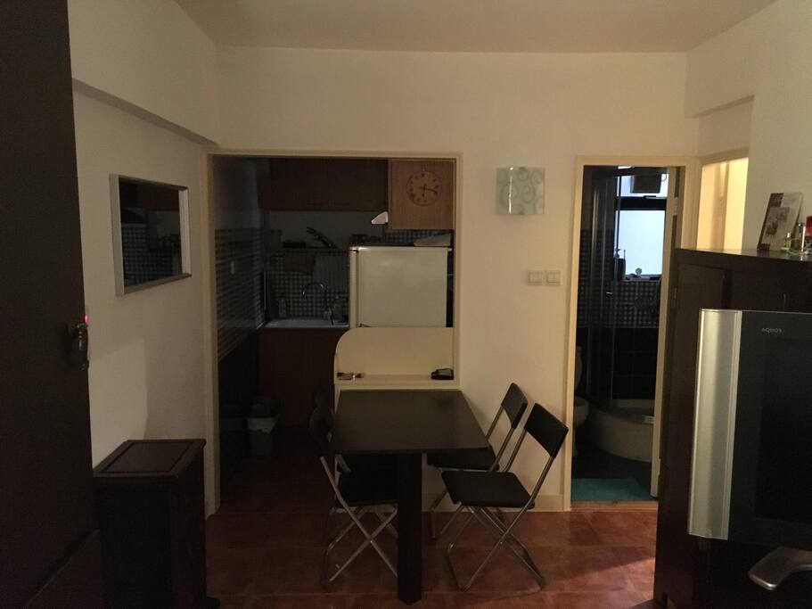 Seating area and kitchen