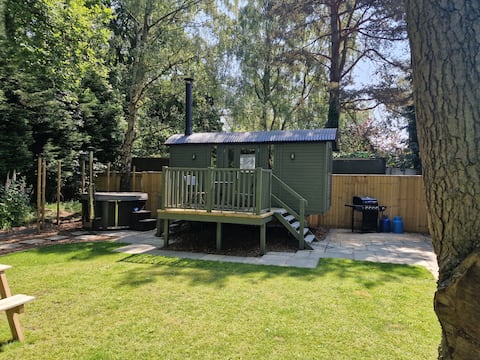 Beautiful shepherd's hut in a lakeside woodland