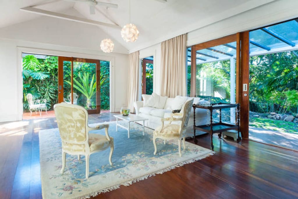 The living room is like a ballroom really, great for dinner parties, yoga, and convivial evenings quietly by the fireplace.