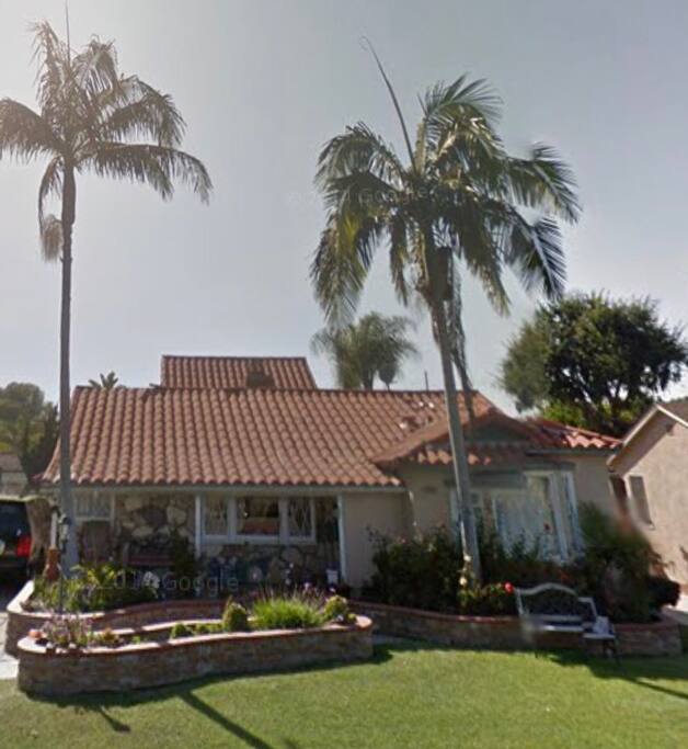 Sunny pool house with lovely palm trees