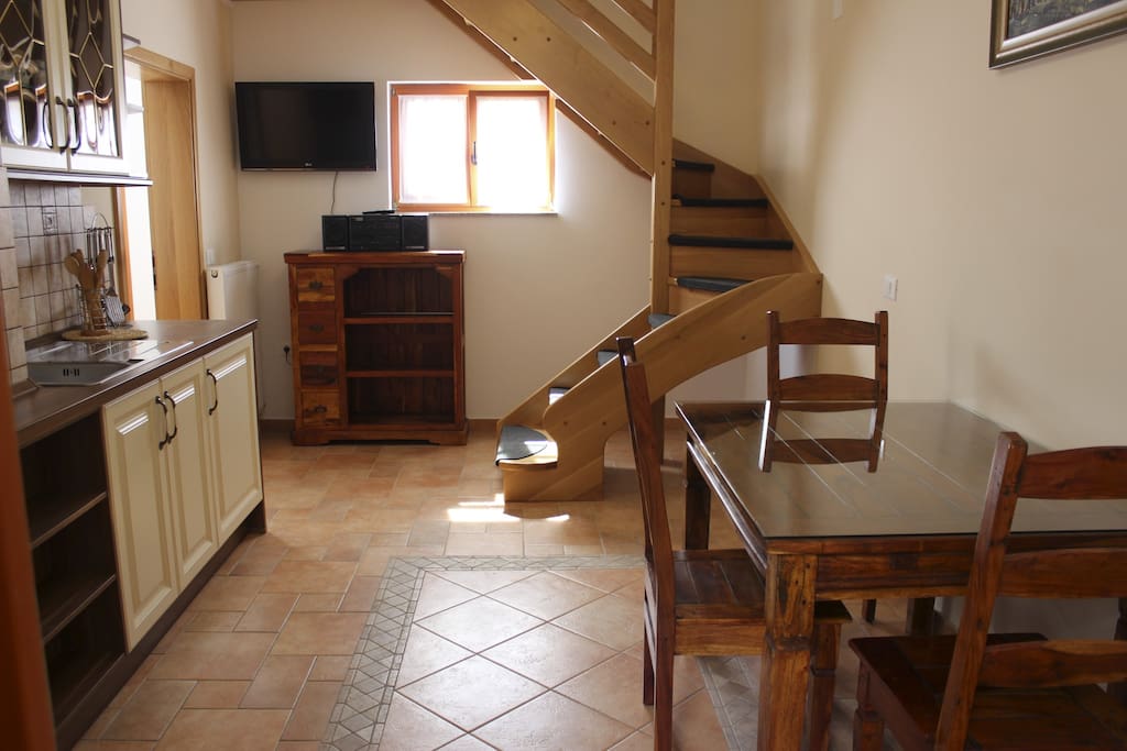 kitchen with the dining area