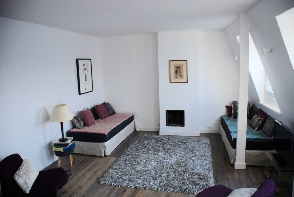 The big living room, with two single beds
