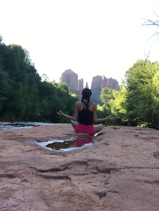 Our daughter during her morning run and yoga by the creek.This location is just a short walk from our property.