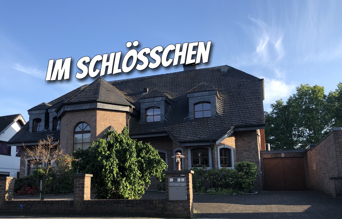 The exterior of a spacious residence is showcased. The multi-story structure features a dark shingled roof and a combination of stone and brick facades. Large windows provide natural light, while greenery surrounds the entrance, contributing to a serene neighborhood ambiance.