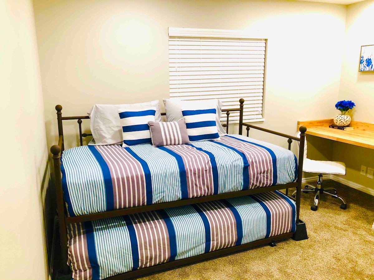 Bedroom 3 w/ a twin size trundle bed. This room is perfect for the kids. Also, there is a pack-n-play for the little ones in the closet if needed.