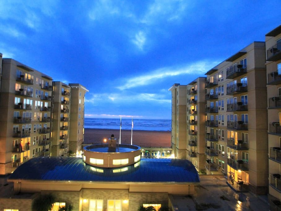 Watching the waves behind the boardwalk while sitting in the hot tub year round.