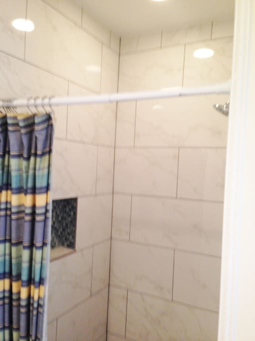 Great new marble tile shower
