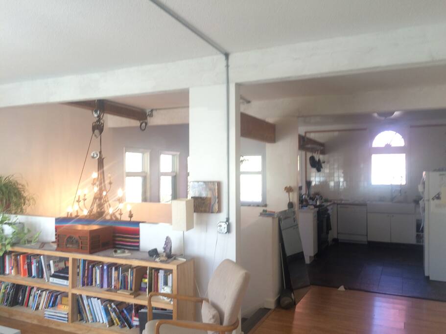 View from living room to kitchen