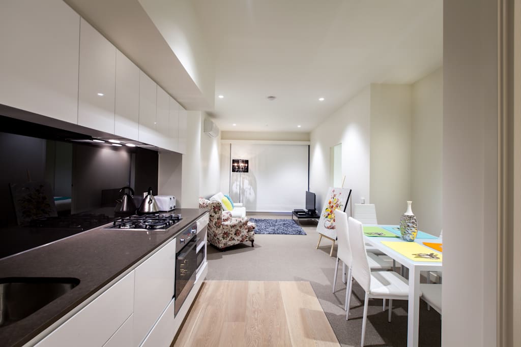 Fully equipped Kitchenette. Home away from home. Oven, dishwasher, kettle, toaster, microwave, full sized fridge, utensils and cutlery ready