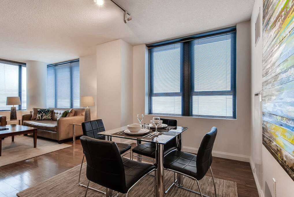 Dining area with seating for four where you can dine in comfort