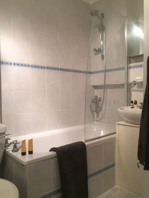 Modern bathroom with shower .
