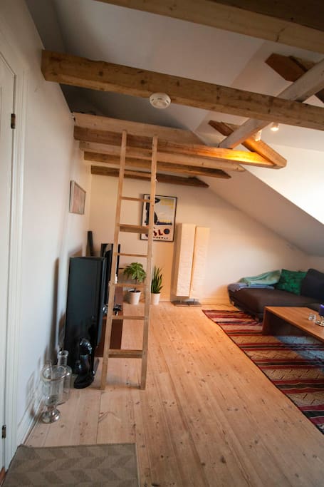 Staircase up to the extra bed in the loft alcove