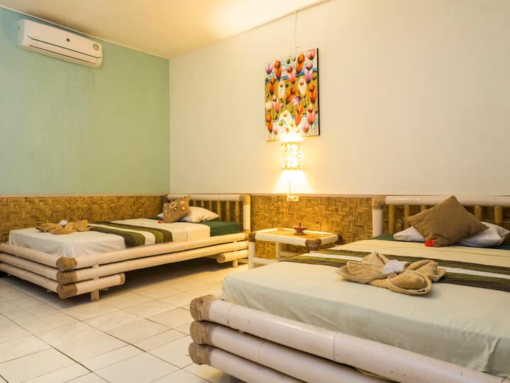 Air Conditioning Room with One Double Bed and One Single Bed