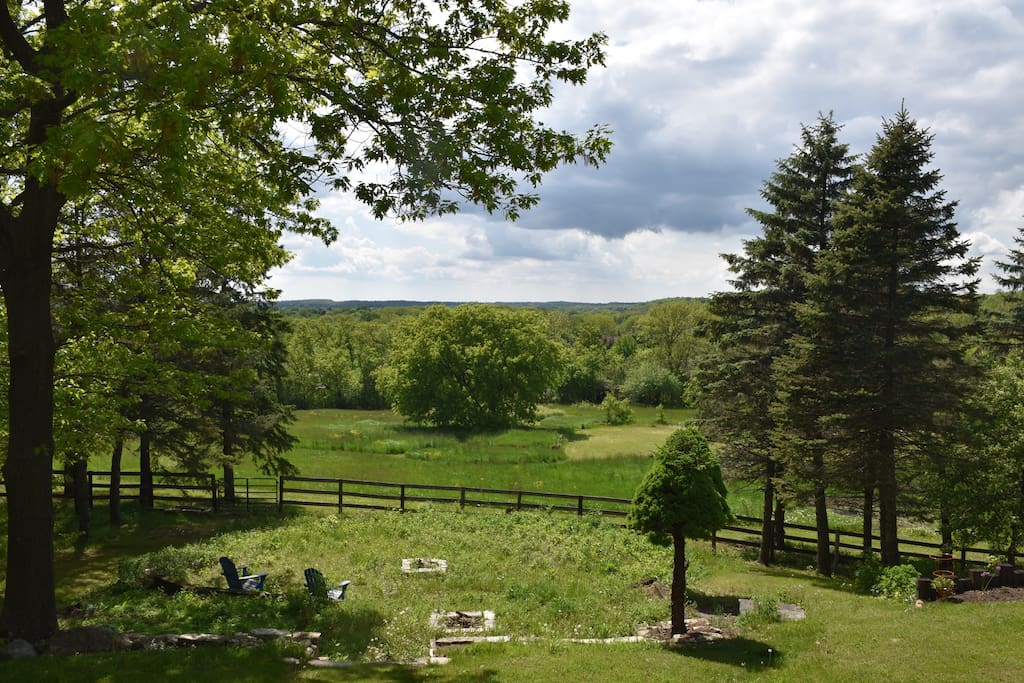 Hilltop view from the back deck or patio. We have no idea exactly how far we can see, but it's far.