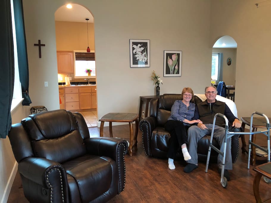 George recovering at A Visitor's Haven after triple bypass surgery. George + Elizabeth relaxing in the Great Room