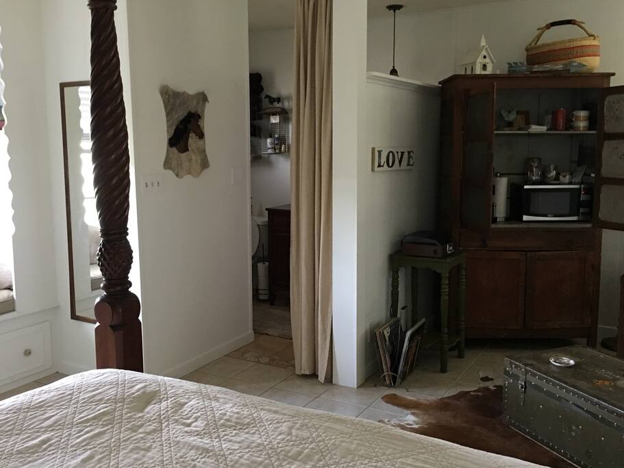 View from bed to bathroom
