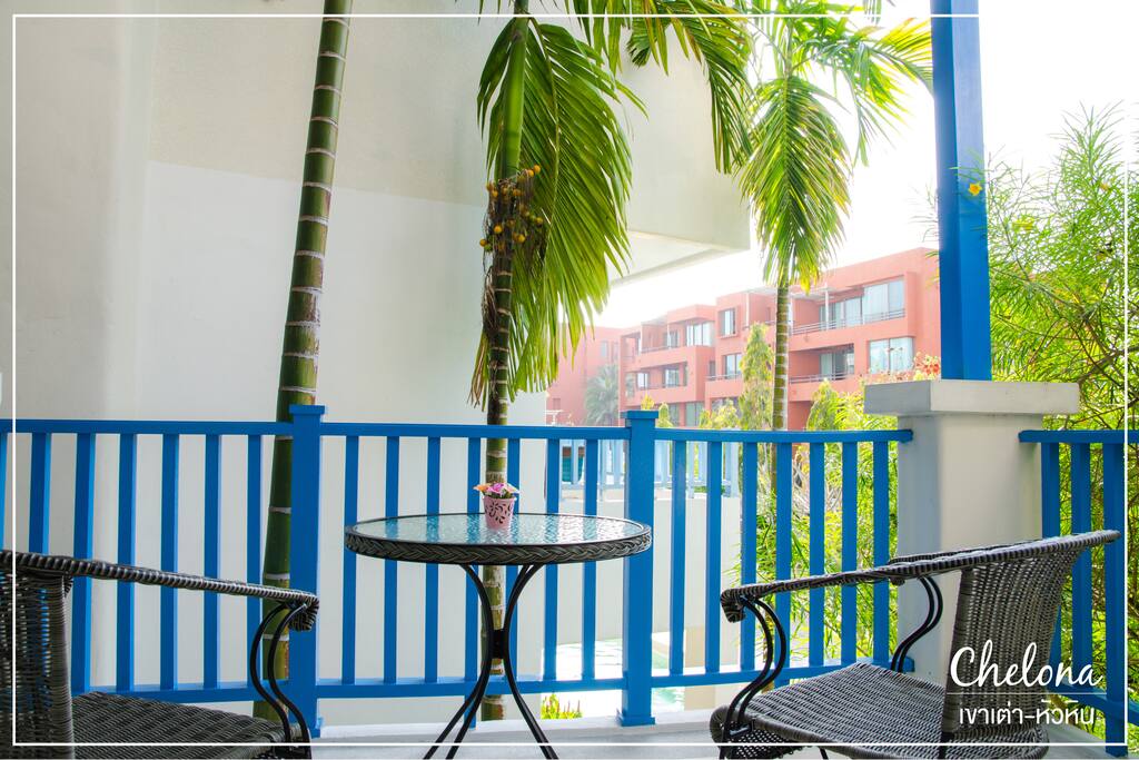 Balcony with the swimming pool view
