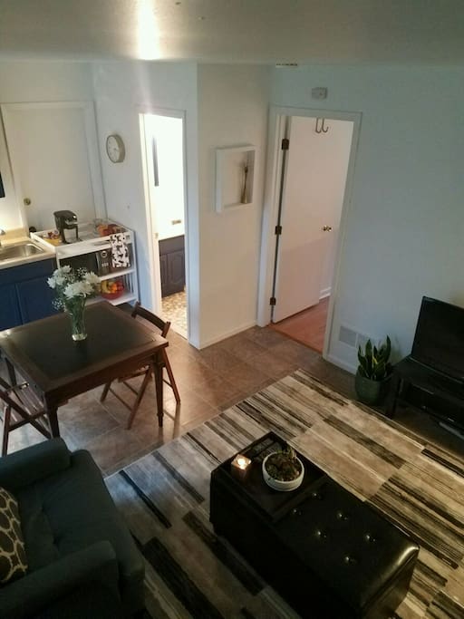 Nice size dining table for eat in meals or a laptop workspace.