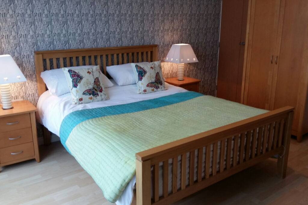 The bed is King size with lovely Egyptian cotton sheets and designers guild accessories.