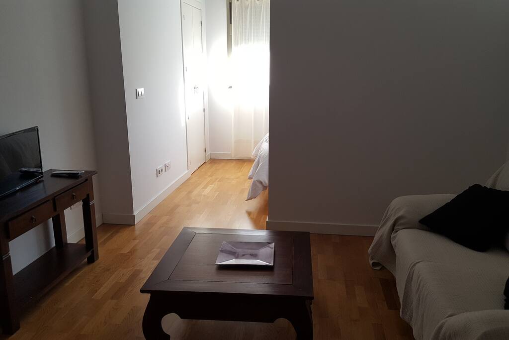 Salón con sofá y tv