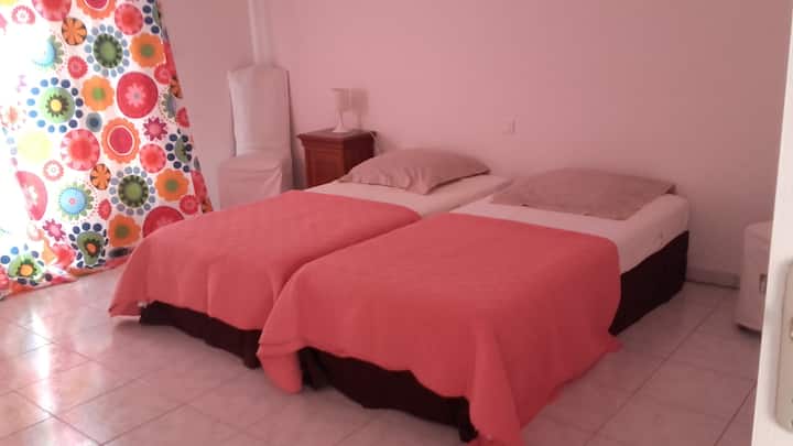 Dormitorio  2
 2 camas gemelas contiguo a la habitación  (foto superior) con su cuarto de ducha completo privado