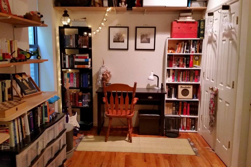 Hangers over the doors for dresses and jackets, if you need more just ask. (Closet is closed for storage, but there is a dresser available.)