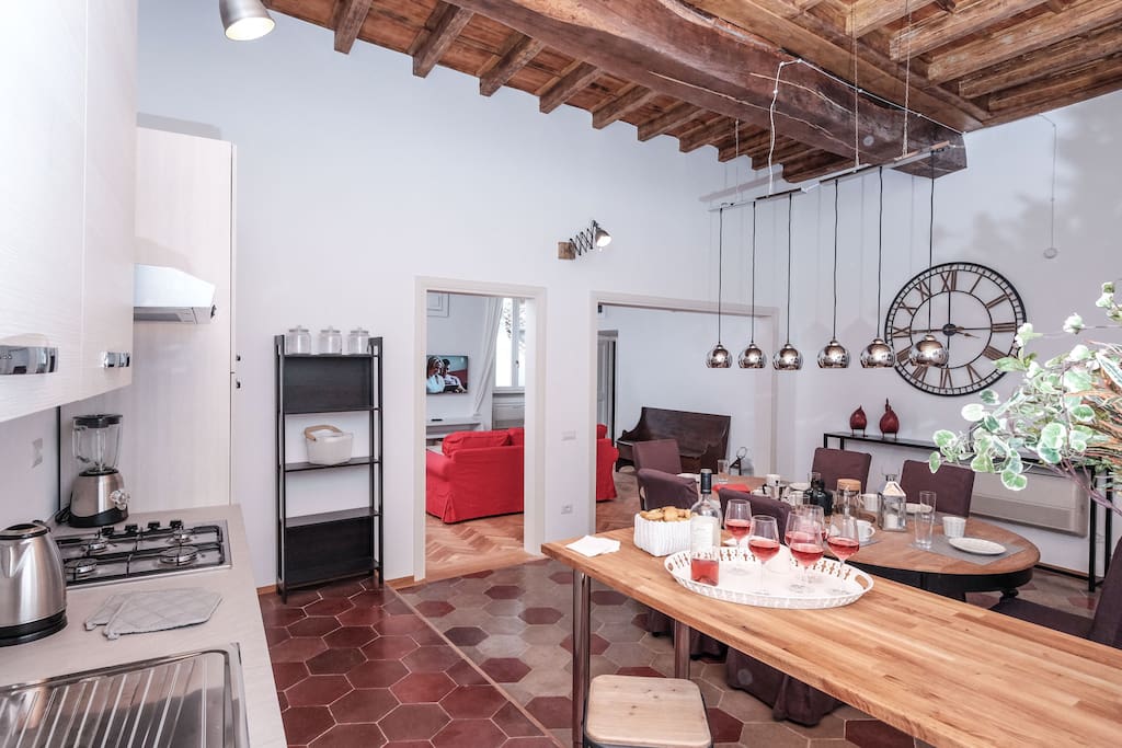 The kitchen is equipped with dishwasher, washing machine, toaster, Nespresso machine, fridge & freezer, oven and gas stove.