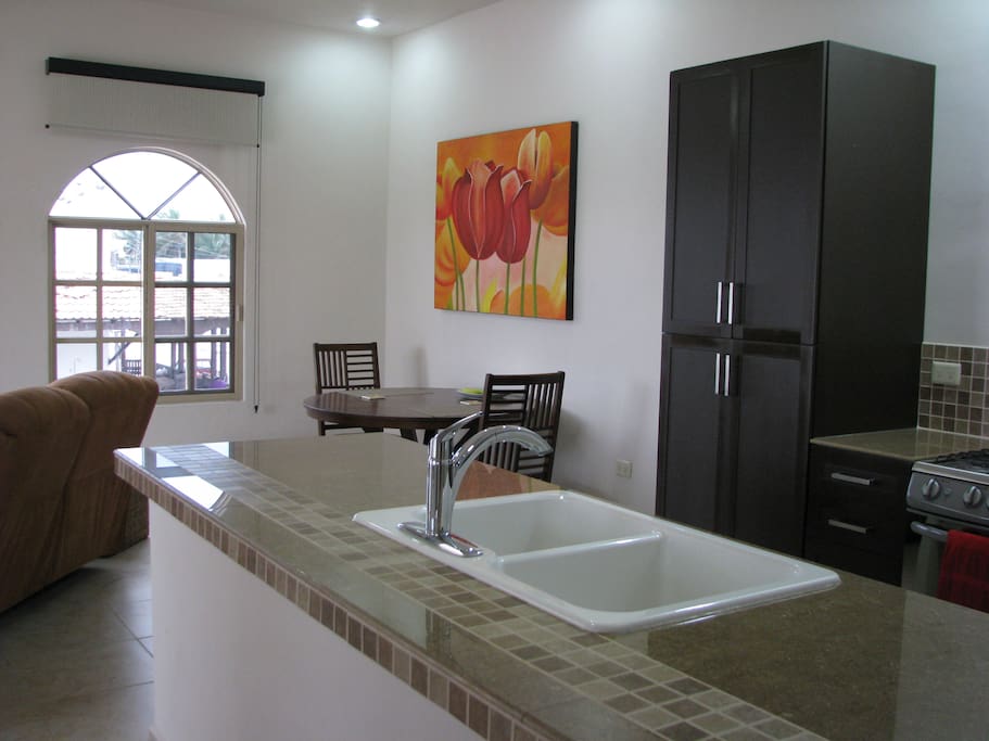 Kitchen and eating area.