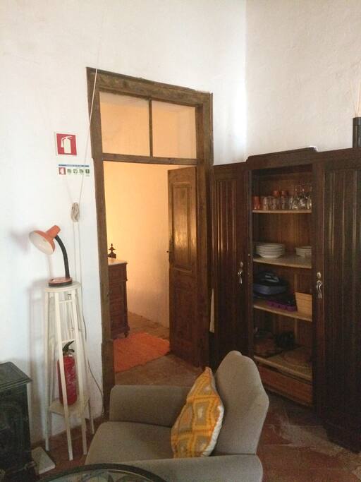 living and dining with open door to downstairs room (rearrangement)
