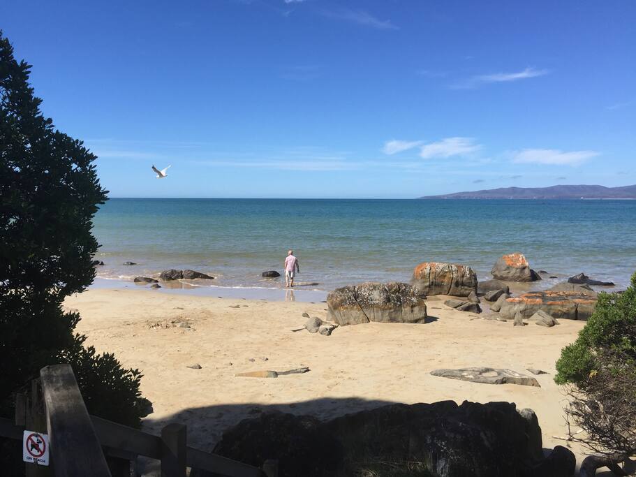 The beach is perfect for a stroll or morning run.