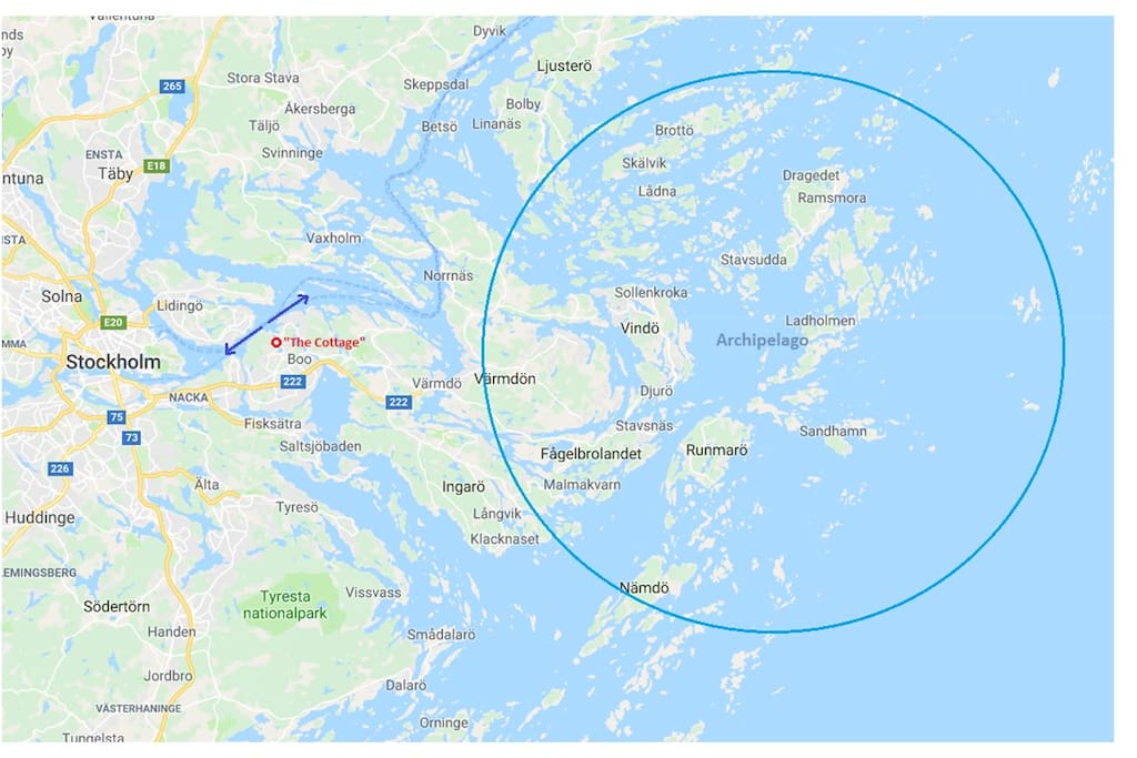 Map over the archipelago and the location of "The Cottage"