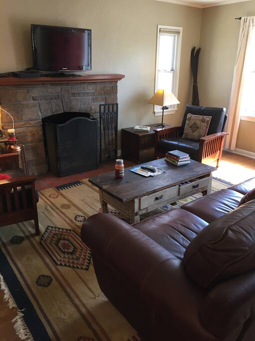 Living room with LBFP and comfortable leather sofa