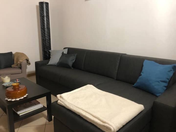 客厅配有双人床的沙发