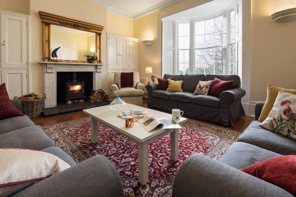 Library with wood burner