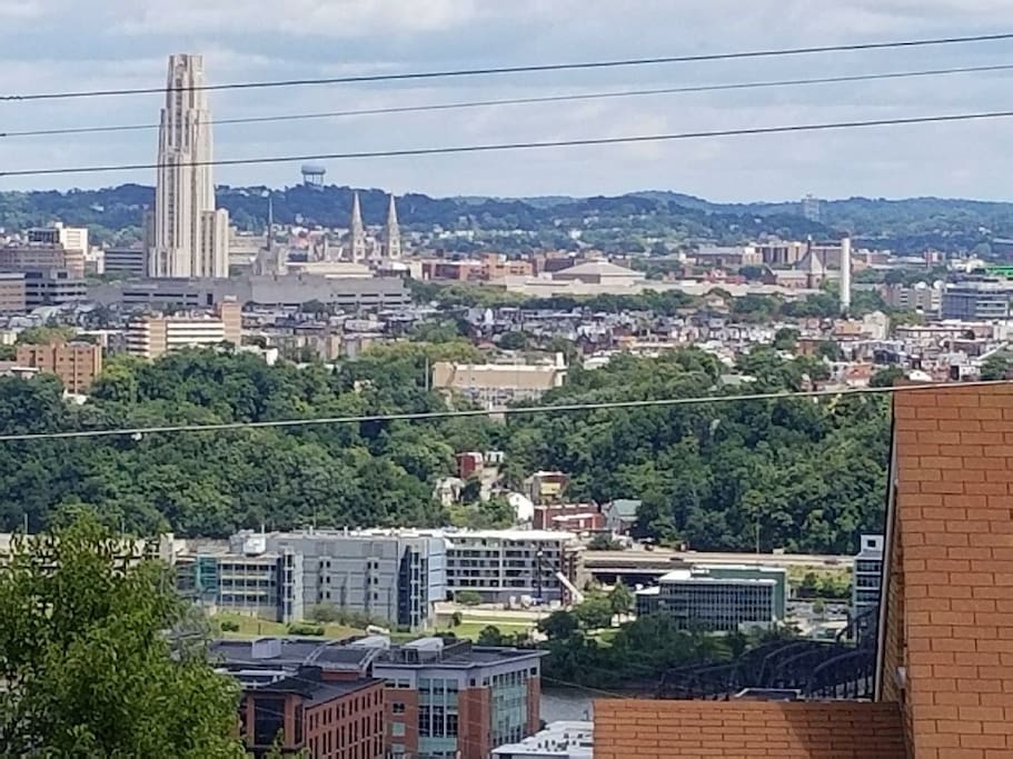 Welcome to Pittsburgh! This is the lovely view from your room of the Cathedral of Learning.