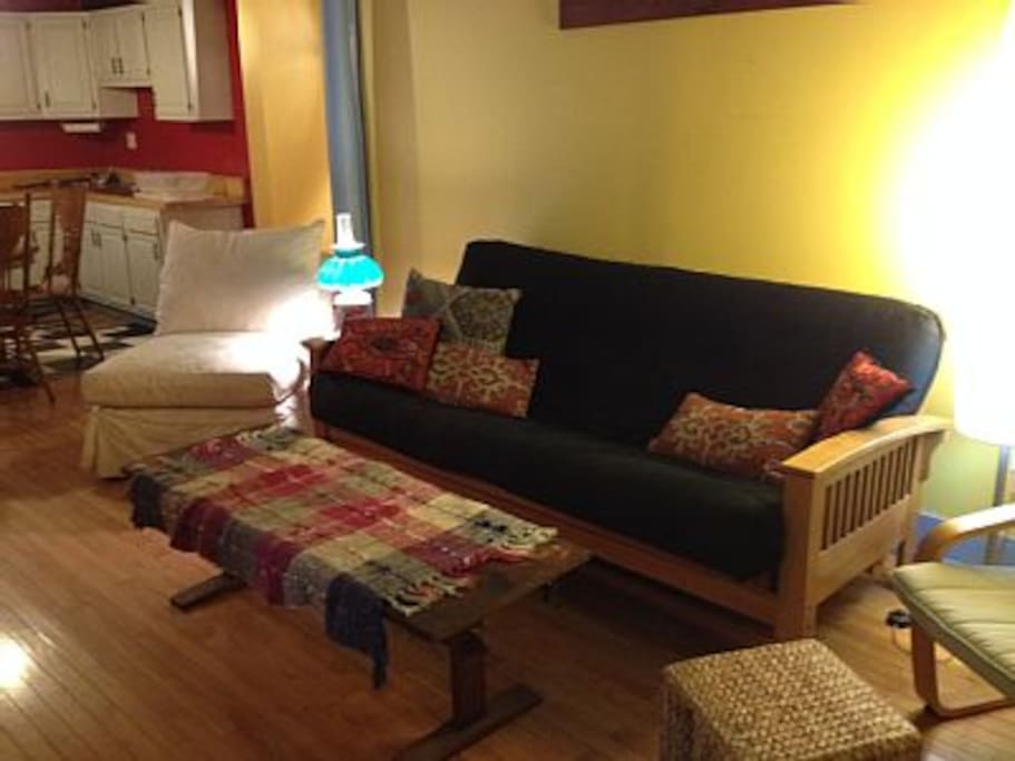 The Storefront apartment living room conversation area