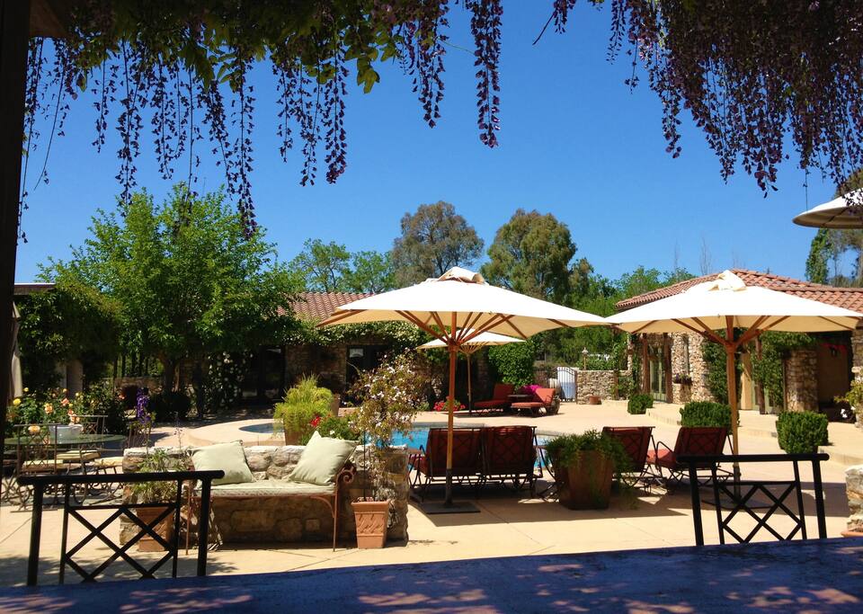 View of the pool with plenty of sun and shade