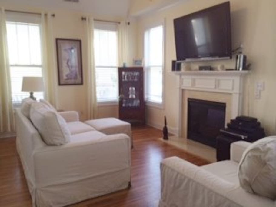Living Room featuring Pottery Barn furniture and 55" Flat Screen HD Television