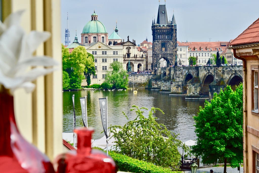 Wake up each morning to this breathtaking view of the Charles Bridge and Vltava river. A fairly tale setting difficult to forget. Also very quiet at night.