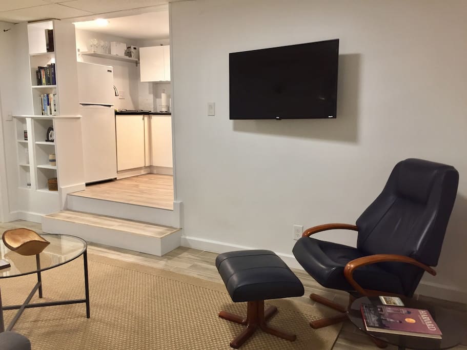 Incredibly comfy mid-century leather chair and ottoman